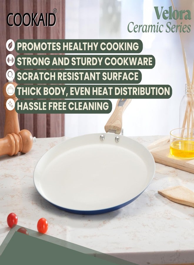 COOKAID Velora Series Non Stick Ceramic Dosa Tawa 28 cm | Aluminium Body| Ceramic Non Stick Coating|ISI Certified| RV Blue - Image 3